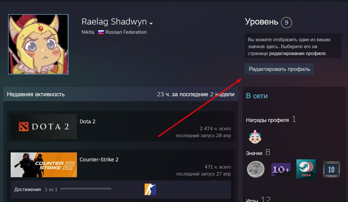 Смена ника в Steam через браузер