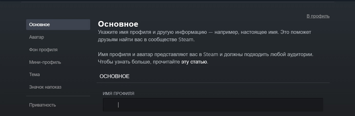 Невидимый ник в Steam